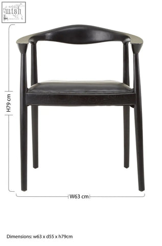 Black leather kendari black armchair with sleek minimalist design and dark teak wood frame