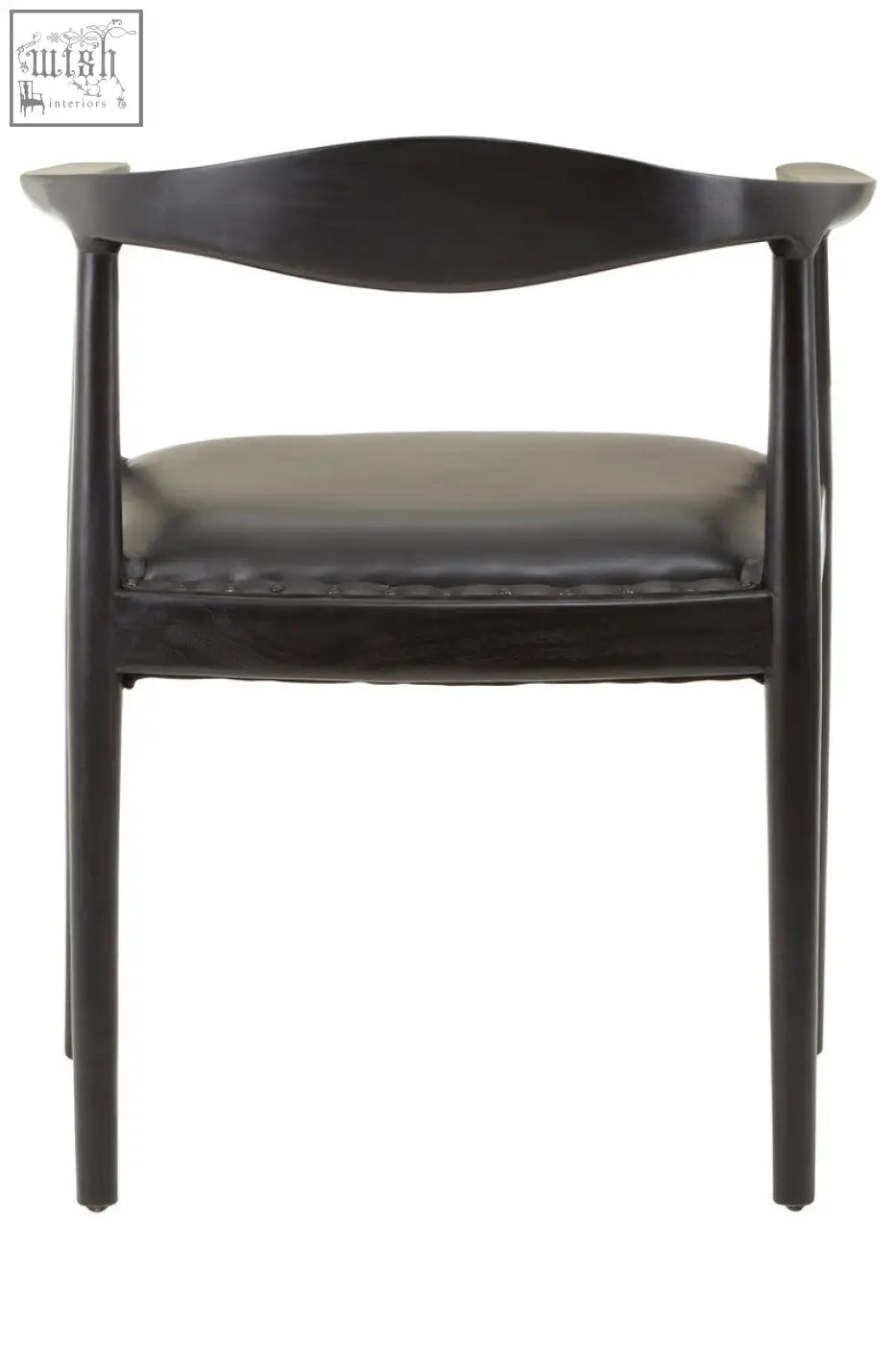 Black wooden kendari black leather chair with sleek curved backrest and dark leather upholstered seat