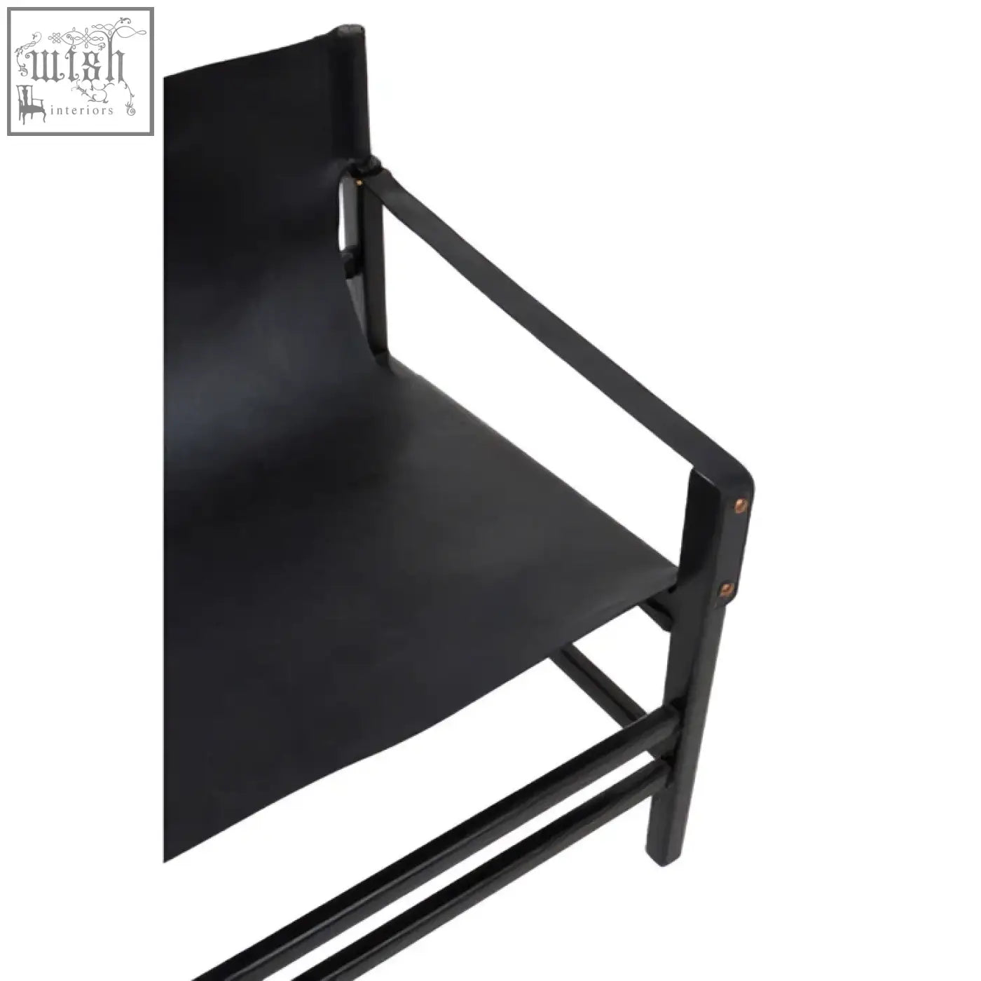 Black leather kendari armchair with sleek teak wood frame and metal legs for stylish wood frame seating