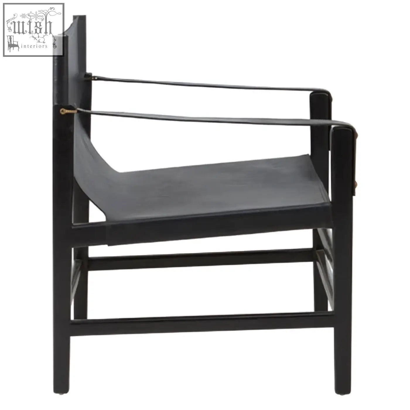 Black leather kendari armchair with sleek minimalist design and sturdy teak wood frame perfect for modern spaces