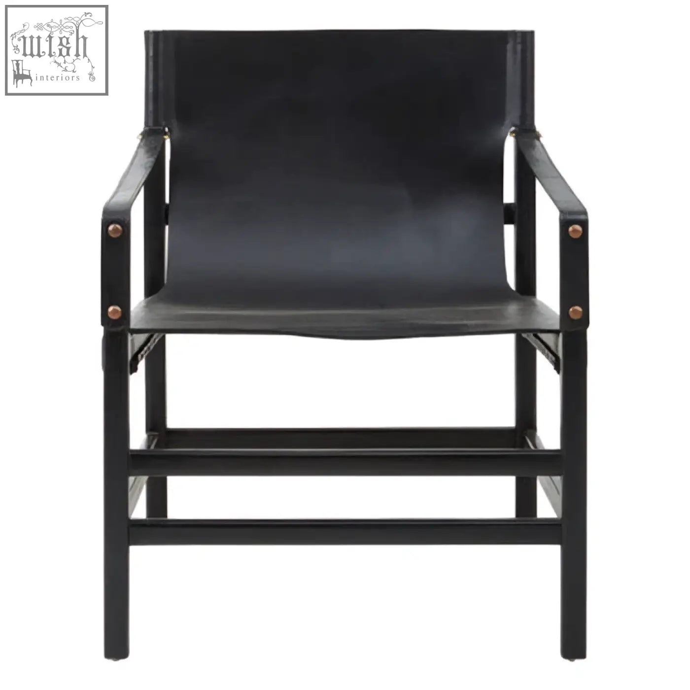 Black leather armchair with minimalist design and sturdy teak wood frame for stylish seating