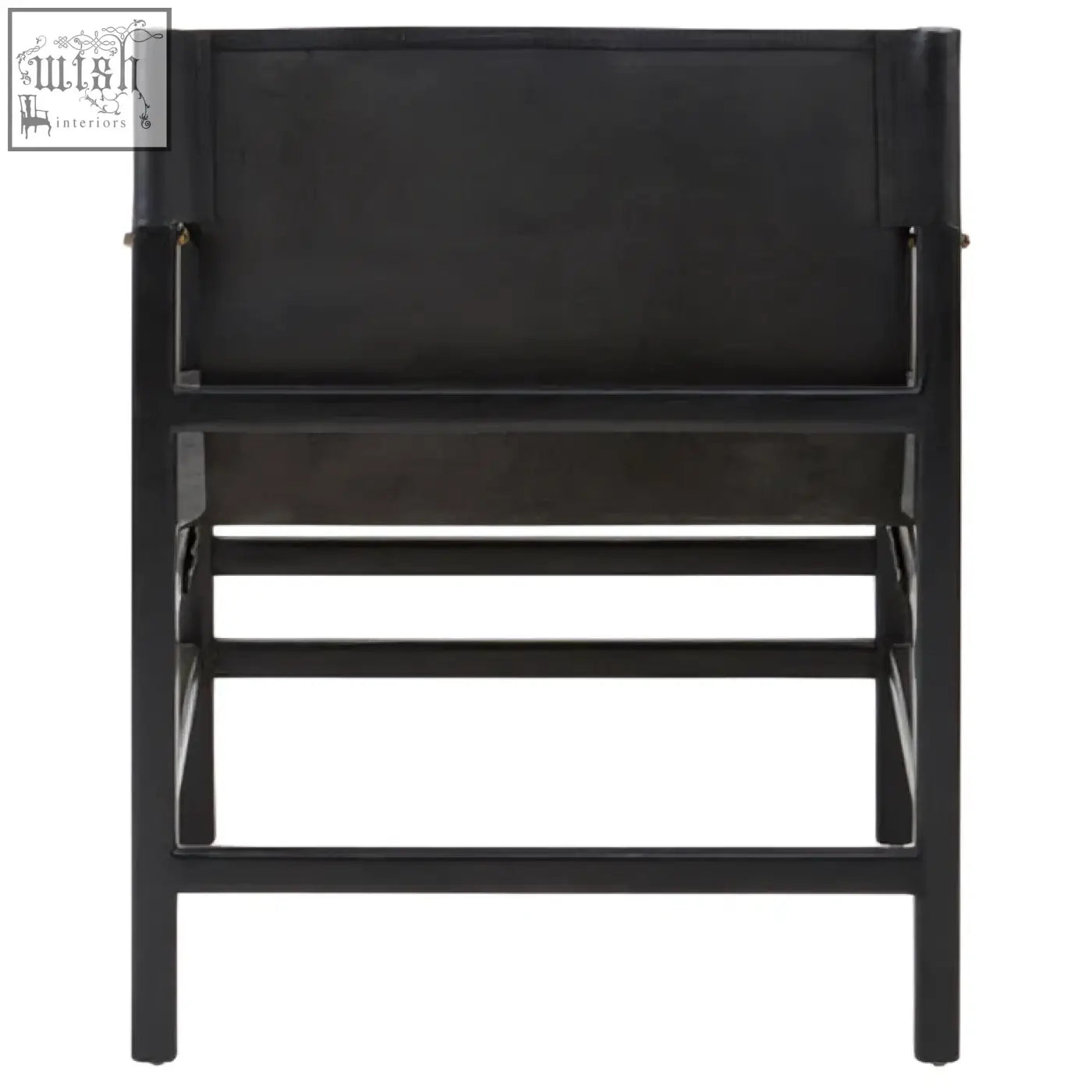 Black leather-backed kendari armchair with minimalist teak wood frame perfect for stylish wood frame seating