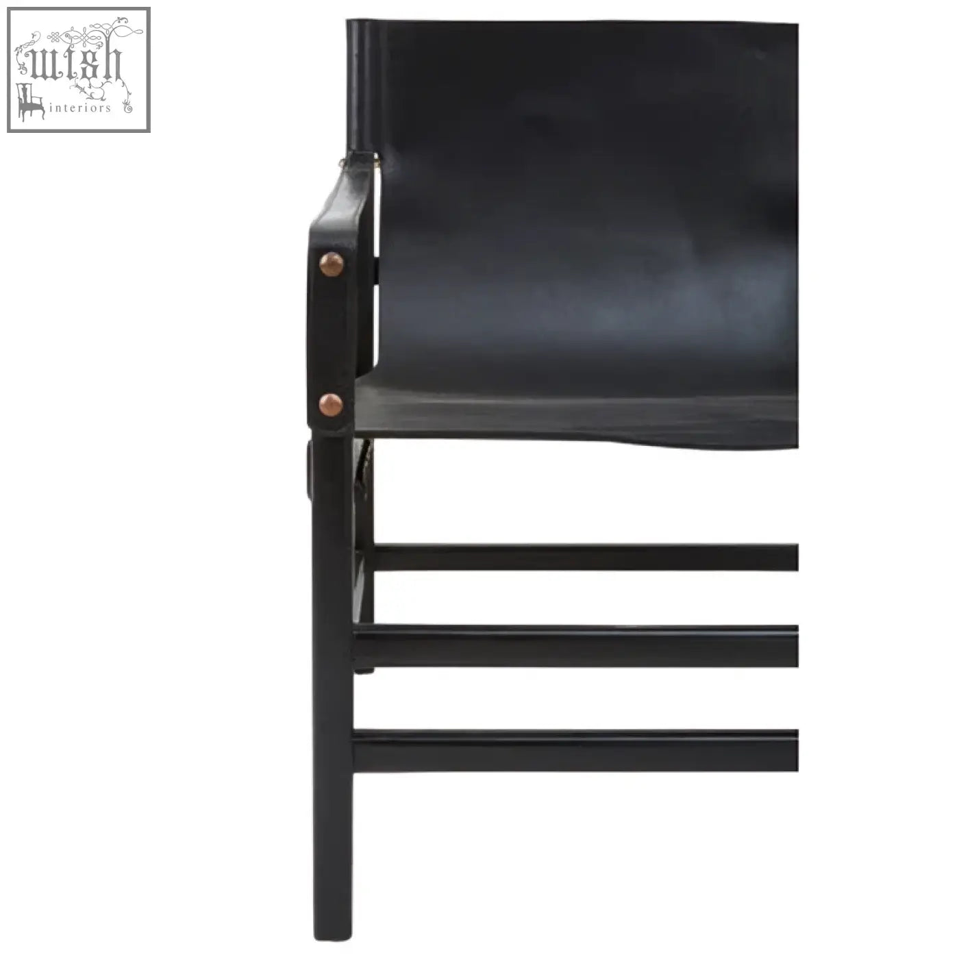 Black leather armchair with sleek minimalist design and sturdy teak wood frame for stylish seating