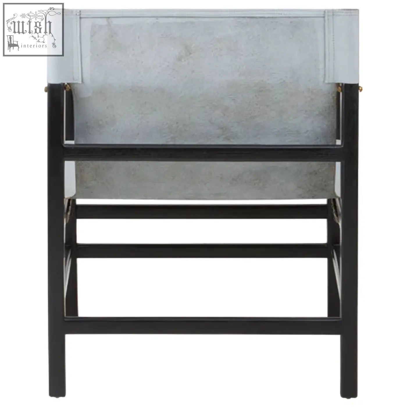 Black metal frame chair with light gray textured fabric seat and backrest for kendari grey leather teak wood style