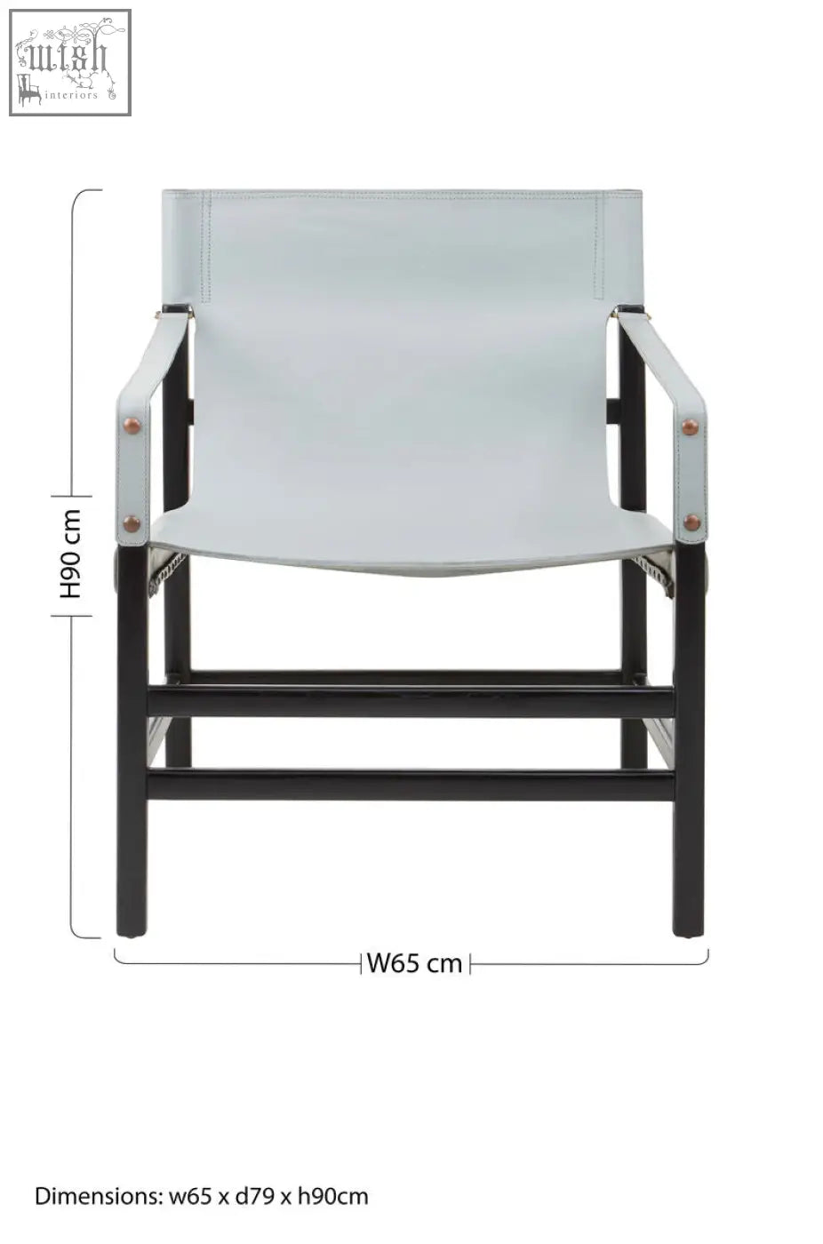 A kendari grey leather armchair with light grey leather seat and black teak wood frame for modern spaces
