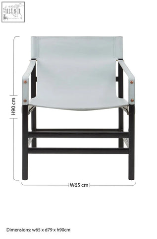 A kendari grey leather armchair with light grey leather seat and black teak wood frame for modern spaces
