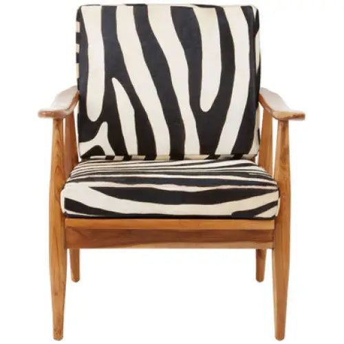 Kendari Leather Zebra Pattern And Teak Chair - Arm Chair