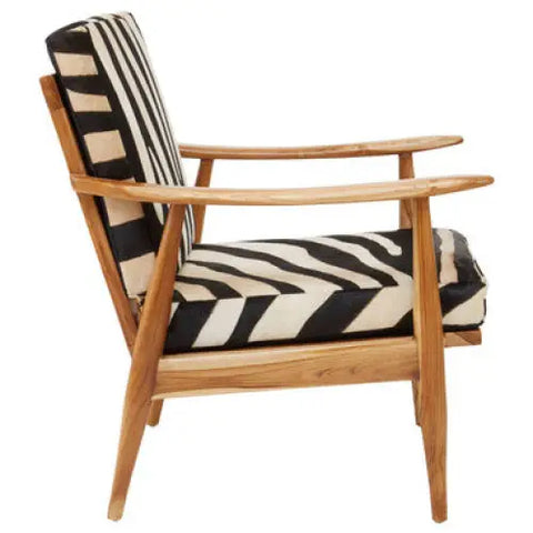 Kendari Leather Zebra Pattern And Teak Chair - Arm Chair