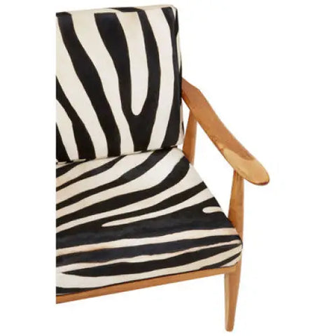 Kendari Leather Zebra Pattern And Teak Chair - Arm Chair