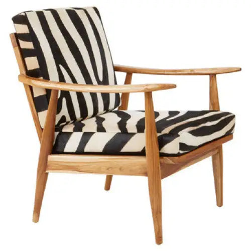 Kendari Leather Zebra Pattern And Teak Chair - Arm Chair