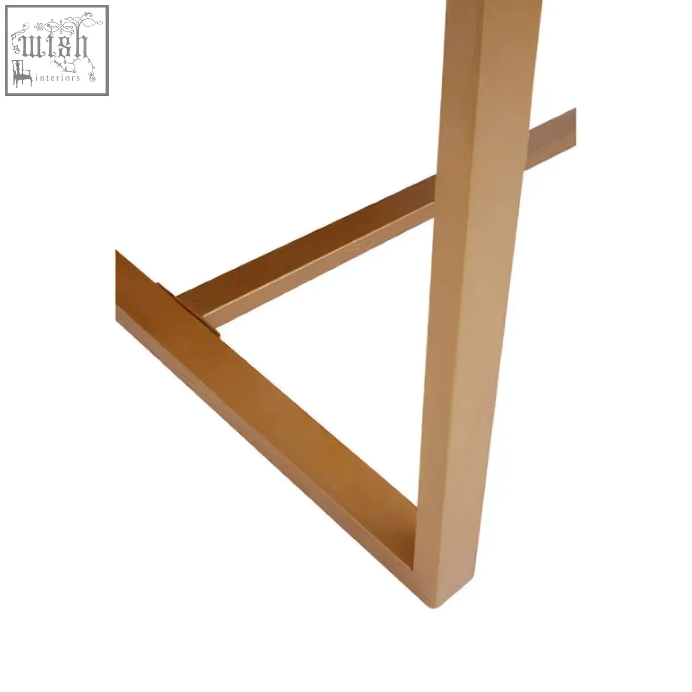 Gold-toned metal leg of kendari natural teak wood dining table with sleek minimalist design for wood dining use