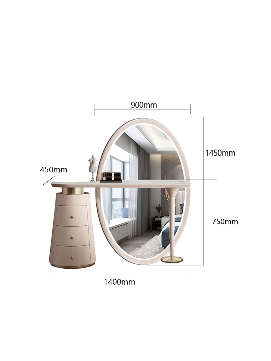 Beige kendrick dressing table with large oval mirror and tiered drawer unit for stylish bedroom storage