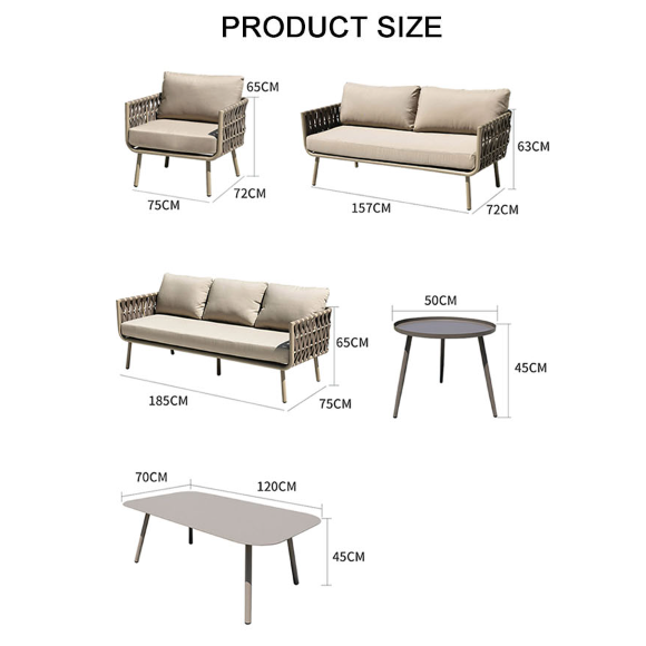 Beige woven wicker kenneth outdoor sofa set with metal legs and cushions perfect for outdoor lounging
