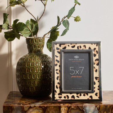 Kensington townhouse 5x7 leopard design photo frame with black border and tate amp co branding perfect for stylish display