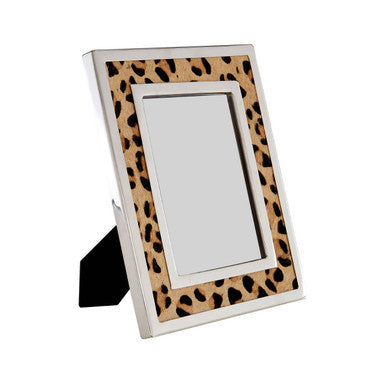 Kensington townhouse 5 x 7 leopard design photo frame with leopard print faux leather and silver metallic border stand