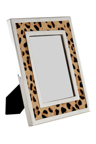 Silver framed kensington townhouse 5 x 7 leopard design photo frame with leopard print faux leather border