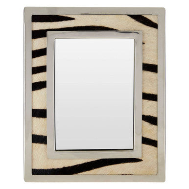 Rectangular photo frame with silver frame and zebra design photo border made of cowhide for kensington townhouse