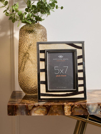 Kensington townhouse 5x7 zebra design photo frame with black cream zebra design and sleek metallic border