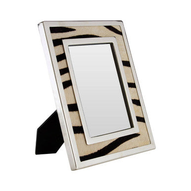 Kensington townhouse silver-framed design photo frame with black and beige zebra design and mirrored center