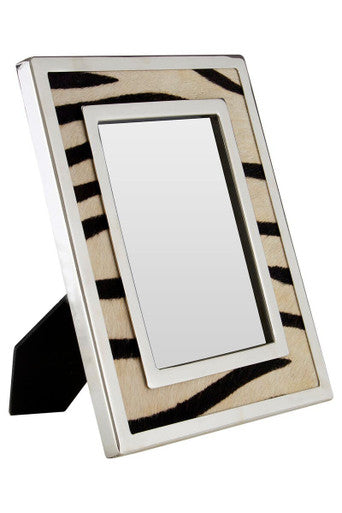 Silver framed kensington townhouse 5x7 photo frame with zebra design photo print and faux leather border