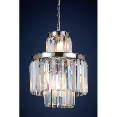 Chrome finished kensington townhouse bulbs pendant light with cascading crystal prisms for elegant lighting