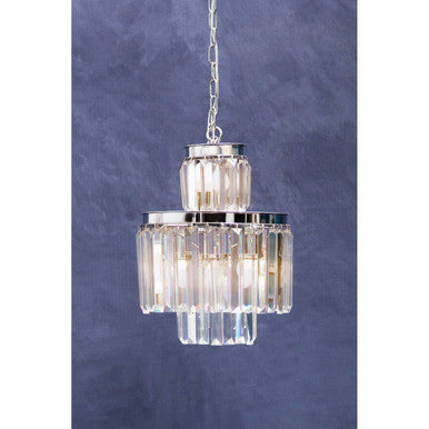 Kensington Townhouse 6 bulbs pendant light with chrome finish and cascading rectangular crystal prisms chandelier