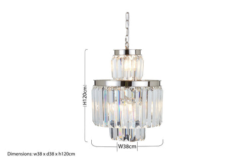 A kensington townhouse 6 bulbs pendant light with polished chrome finish and cascading clear crystal tiers