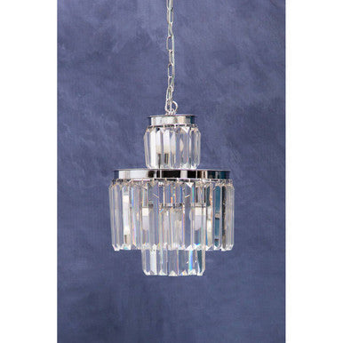 A kensington townhouse bulbs pendant light with polished chrome finish and cascading crystal prisms tiered design