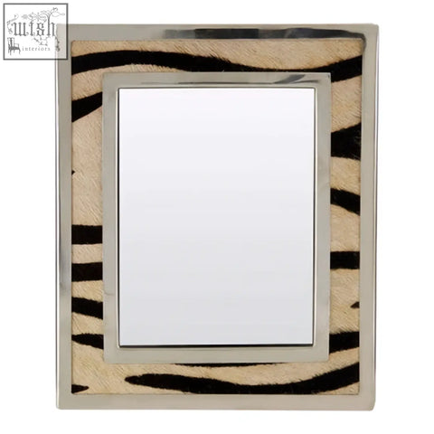 Rectangular kensington townhouse photo frame with zebra design faux leather frame and polished silver border