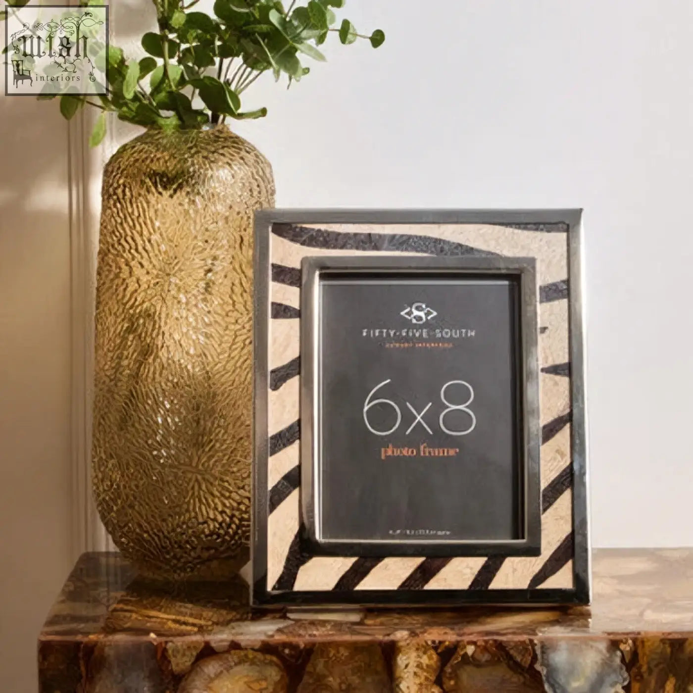 Kensington townhouse zebra design photo frame 6x8 inch with zebra stripes and metallic silver border by fifty-five south