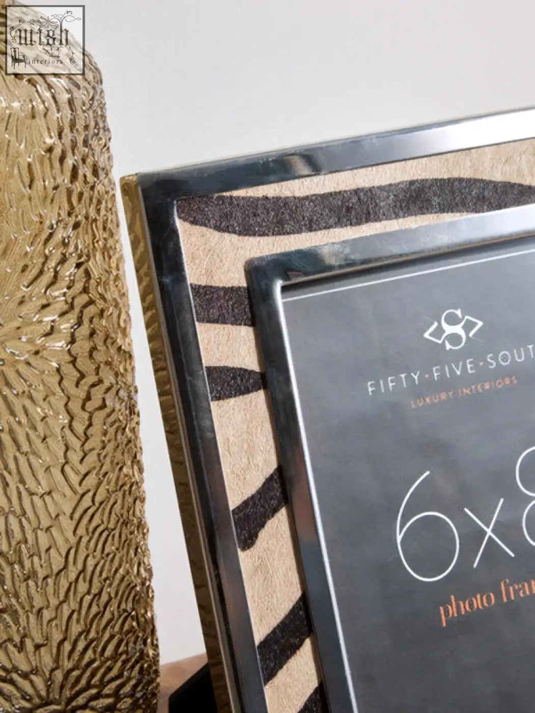 Silver-framed kensington townhouse 6x8 photo frame with beige and black zebra design photo mat
