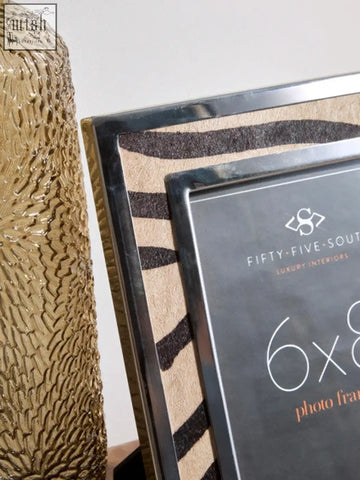 Silver-framed kensington townhouse 6x8 photo frame with beige and black zebra design photo mat