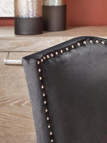 Kensington townhouse black leather dining chair with silver nailhead trim for stylish townhouse black dining rooms