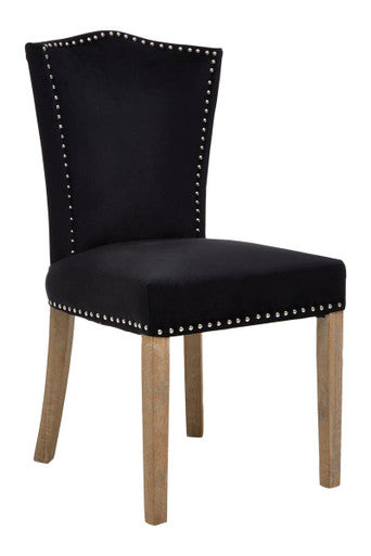 Kensington townhouse black velvet dining chair with wooden legs and silver nailhead trim for townhouse black dining
