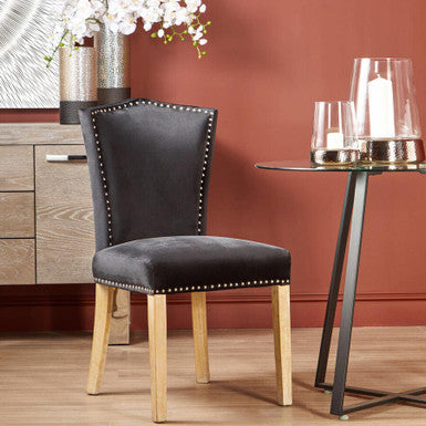 Kensington townhouse black velvet dining chair with wooden legs and silver nailhead trim for townhouse black dining