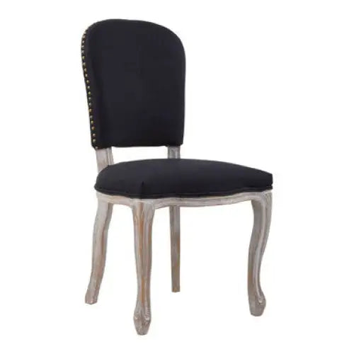 Kensington Townhouse Black Linen Dining Chair with Antique wood legs - Dining Chair