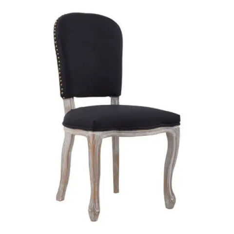 Kensington Townhouse Black Linen Dining Chair with Antique wood legs - Dining Chair