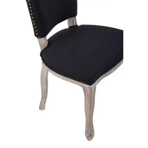 Kensington Townhouse Black Linen Dining Chair with Antique wood legs - Dining Chair