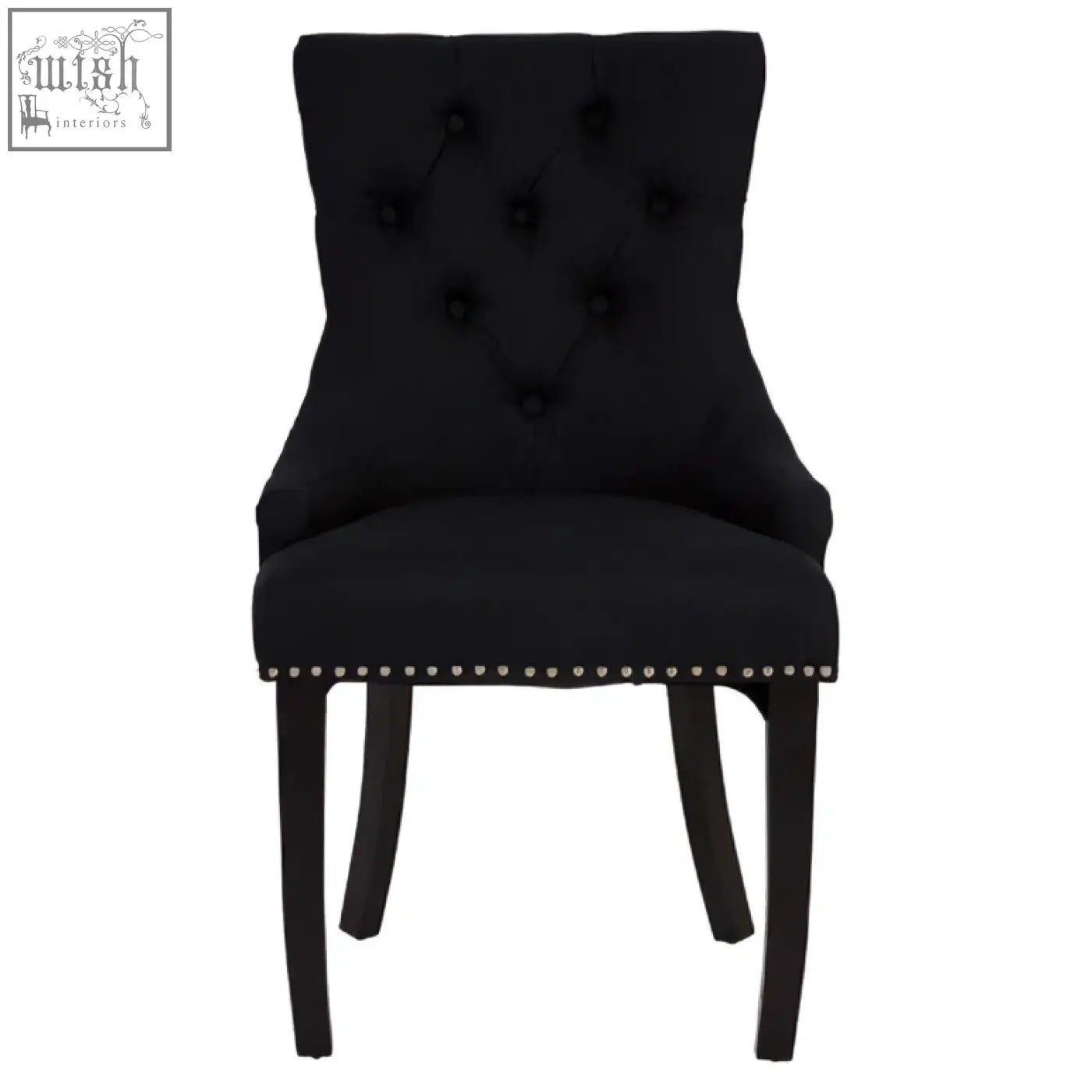 Black linen dining chair with tufted back and nailhead trim from kensington townhouse black collection