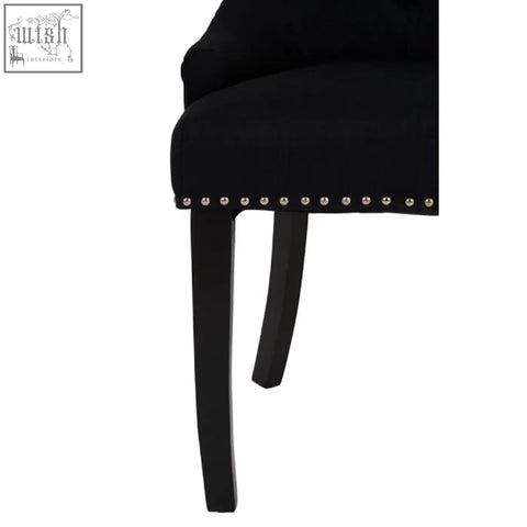 Kensington townhouse black linen dining chair with black velvet and silver nailhead trim along seat edge