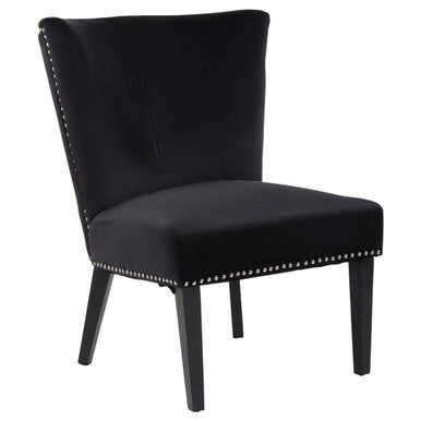 Kensington townhouse black winged dining chair in black velvet with silver nailhead trim for stylish dining rooms