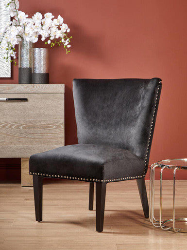Kensington townhouse black winged dining chair in black velvet with silver nailhead trim and wingback design