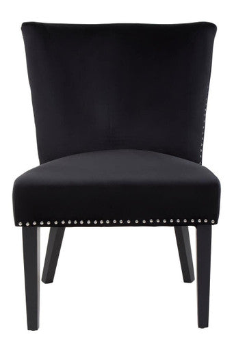 Kensington townhouse black winged dining chair in black velvet with silver nailhead trim for a stylish dining room