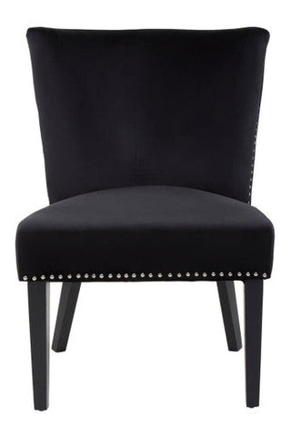Kensington townhouse black winged dining chair in black velvet with silver nailhead trim for a stylish dining room