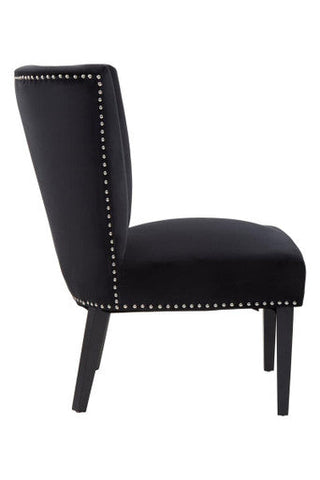 Kensington townhouse black winged dining chair in black velvet with silver nailhead trim and elegant winged design