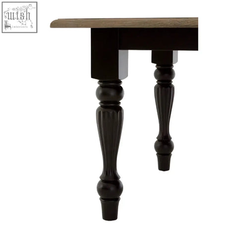 Kensington townhouse dining table with black turned legs and rustic wood top perfect for townhouse dining rooms