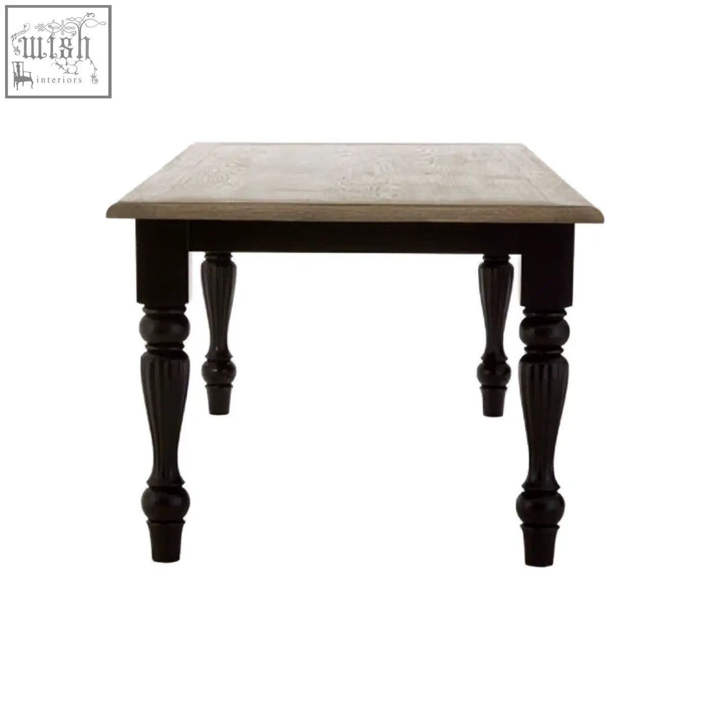 Kensington townhouse dining table with dark wood legs and a lighter textured tabletop perfect for townhouse dining rooms