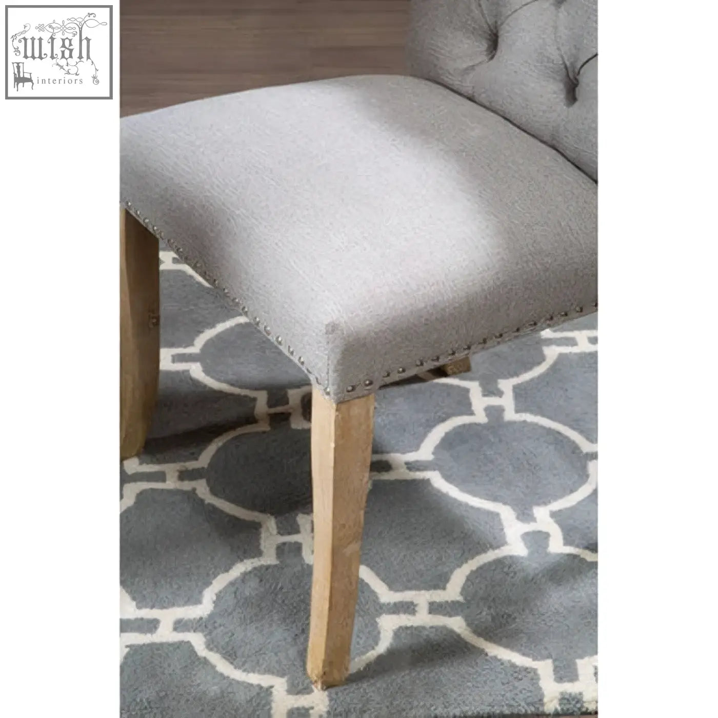 Grey linen dining chair with wooden legs from the kensington townhouse collection for stylish dining rooms