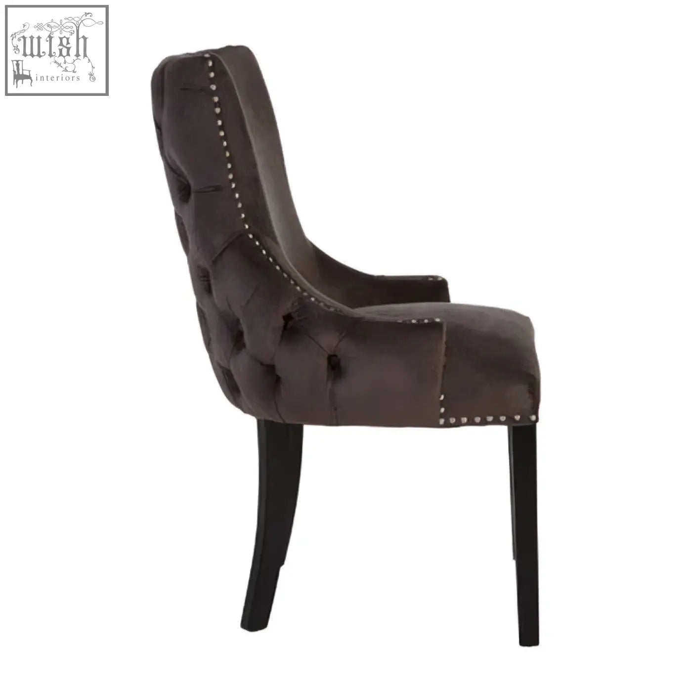 Dark gray kentucky townhouse grey velvet button tufted dining chair with black legs and nailhead trim