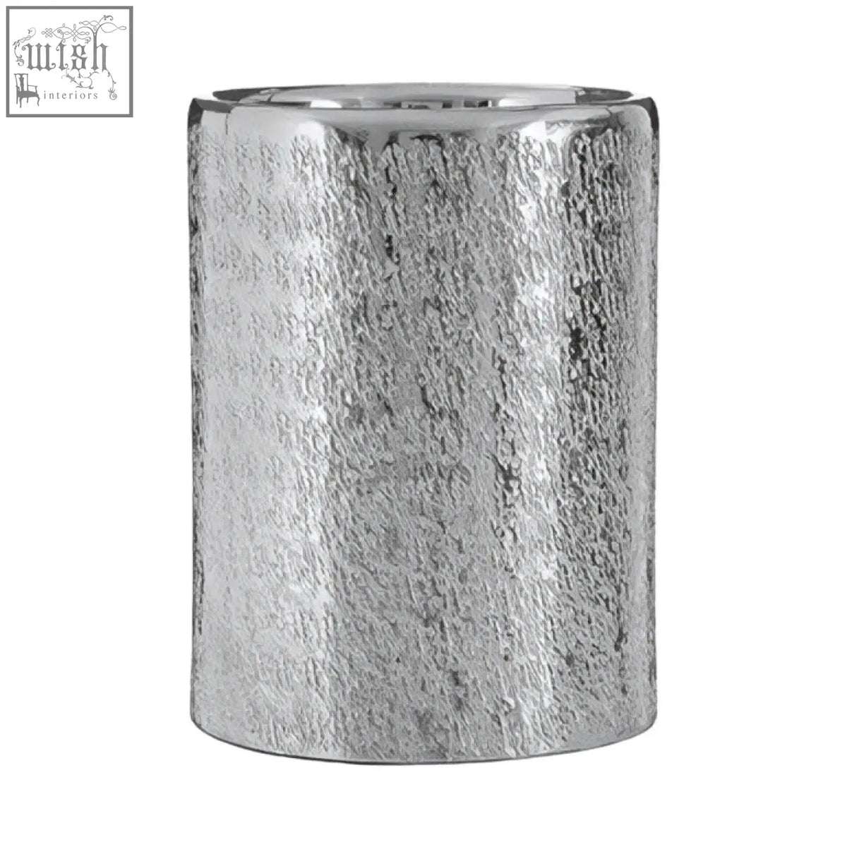 Silver hammered cylindrical candle holder from kensington townhouse safia small candle holder collection